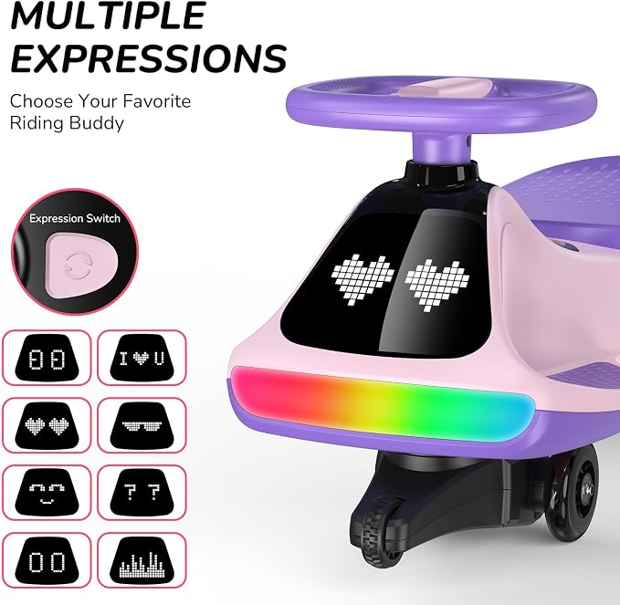 Umatoll 12V Electric Wiggle Car for Kids with Pedal, Display, Rechargeable Battery, LED Light, Bluetooth, Light-Up Wheels, Anti-Rollover, 2 Speeds, Ride on Toys, Birthday Gifts for Age 3+, 150Lbs