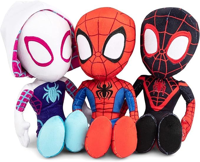 Marvel Spidey & His Amazing Friends 8" Plush 3-Pack Set - Spider-Man, Miles Morales, Gwen Stacy Ghost - Officially Licensed Stuffed Animal Toy Figures - Spider-Verse Gift for Kids, Boys, Girls