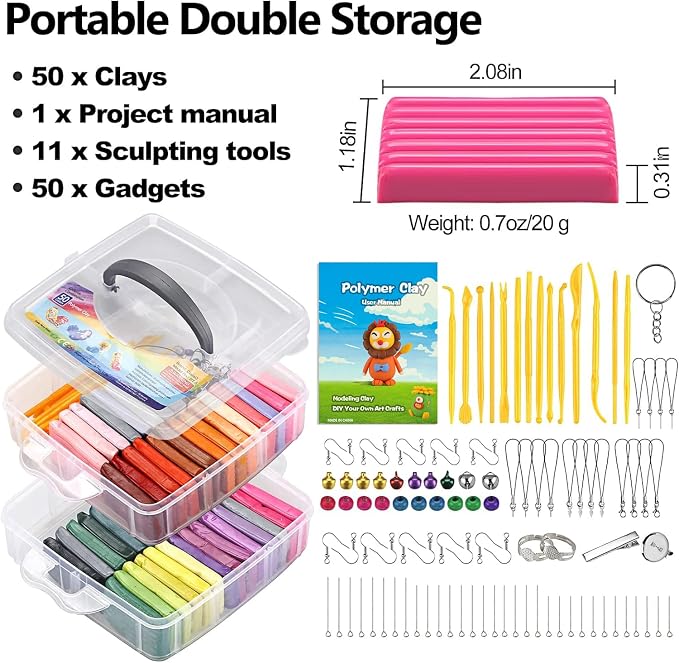 CiaraQ 50-Color Polymer Clay Oven Bake Modeling Kit for Kids & Artists | Non-sticky & non-toxic. 2.8 lb. With sculpting tools. Classroom & Home Use. Fun gift for Children & artists. Ages 4+.