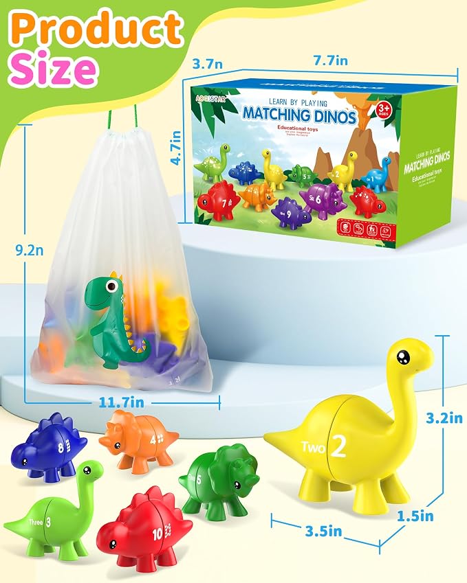 Number Dinosaur Toys for Kids 3-5, Montessori Educational Toys for 3 4 5 Year Old Boy Girl Gifts, Toddler Dino Travel Toy Preschool Learning Activities, Double Sided Dinosaurs Numbers Matching Game