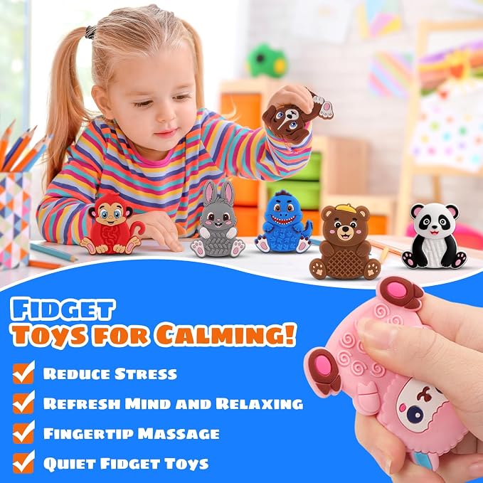 12 Pack Animal Texture Sensory Toys for Kids, Toddler Travel Toys for Airplane Car Roadtrip, Silicone Calming Autism Quiet Fidgets for Classroom, Birthday Gifts for Kids Toddlers