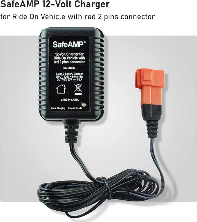 SafeAMP 12-Volt Charger for Ride On Vehicle with red 2 pins Connector