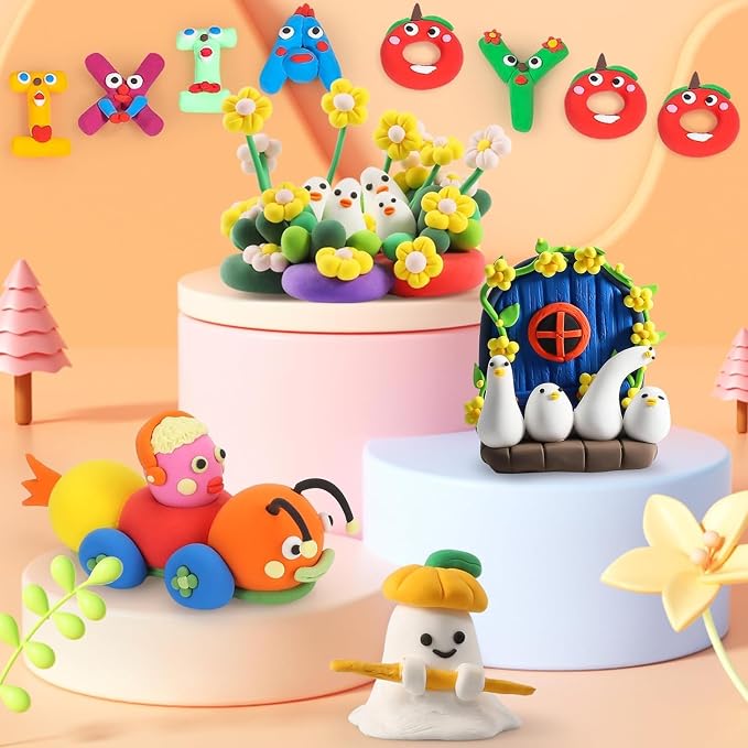 Ixiaoyoo Air Dry Clay for Kids, 64 Colors Modeling Clay, Creative DIY Model School Arts & Crafts Kit with Tools, Soft & Non-Sticky, Home Party Favors, Birthday Toys Gifts for Boys & Girls Aged 3–12