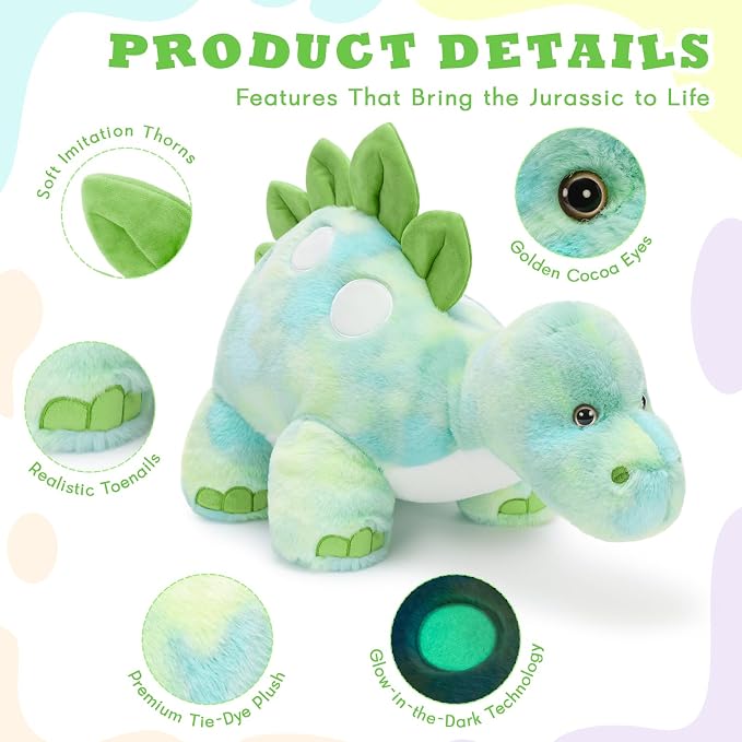 Giant Dinosaur Stuffed Animal for Girls,Large Dinosaur Plush Toys,31.5Inch Big Dino Plushies,Green Cute Stegosaurus Stuffy,Dino Pillow Christmas,Valentine's,Thanksgiving,Easter,Birthday Gifts