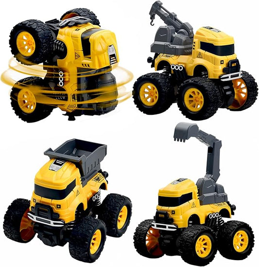Construction Truck Toys for Boys - 4 Pack Excavator, Mixer, Crane, Dump Trucks Push and Go Friction Powered Cars Monster Trucks Toy for Kids Birthday Party Favors Gifts for 3+ Year Old Boys Girls