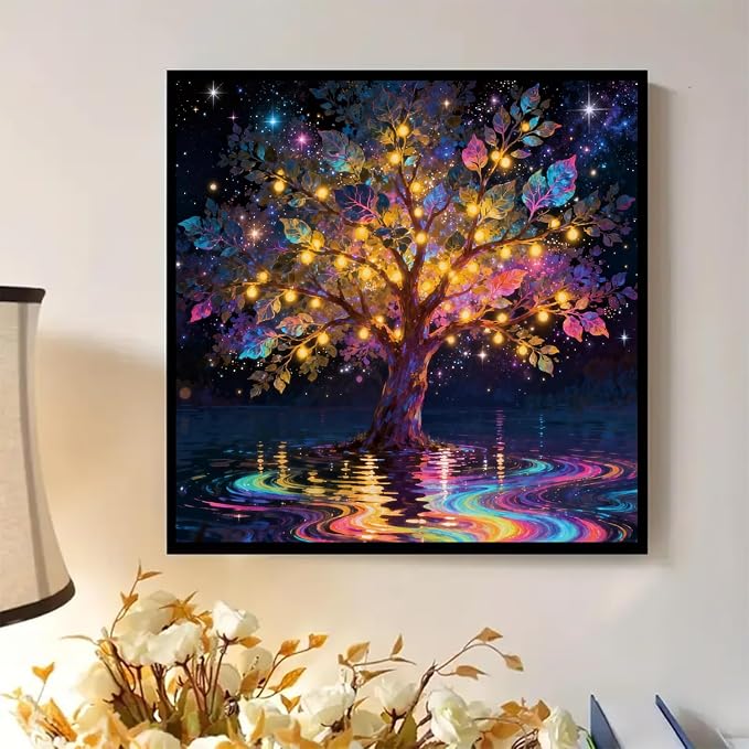 Paint by Numbers for Adults and Kids Beginner, Tree of Life Painting by Number Kits On Canvas Number Artist Paint by Number Kit Oil Painting Acrylic Paints Home Wall Decor Gift 13.7X13.7 inch