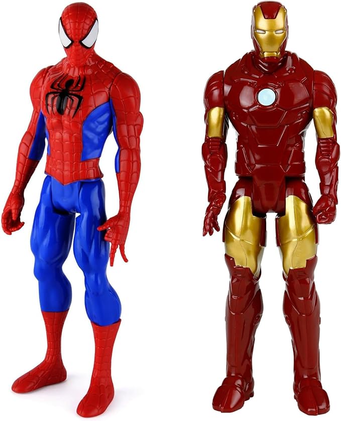 2PCS Superhero Action Figures Set, 12 Inch Movable Joints PVC Collectible Toys, Spider Hero & Armored Hero Figures for Fans, Display & Gift