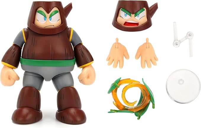 Jada Mega Man Wave 3 Wood Man Action Figure Toys – 1:12 Deluxe Scale – 6" Tall, Fully Articulated, Collector Packaging