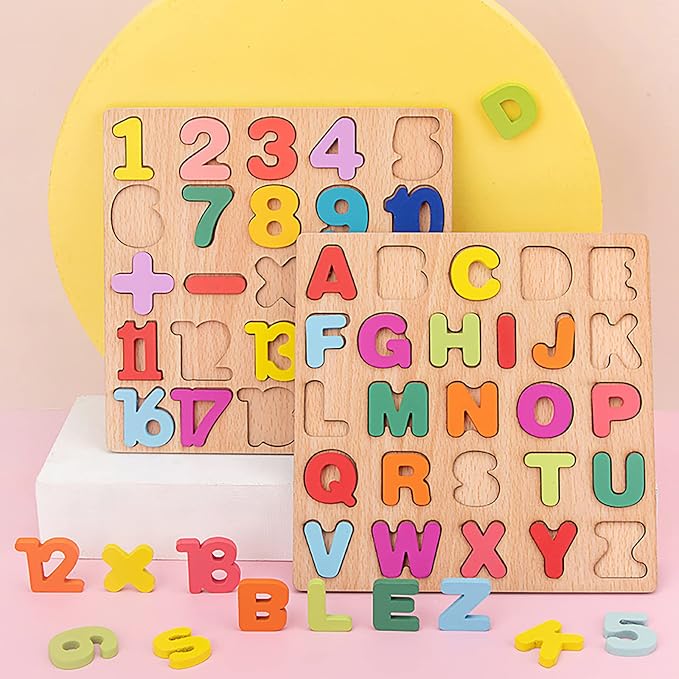 Wooden Puzzles for Toddlers 3-5, Boys & Girls, Montessori Toddler | 3 in 1 Wooden Puzzle, Alphanumeric Graphics Cognitive, for toddlers 3-5 make, natural wood, gift for a birthday