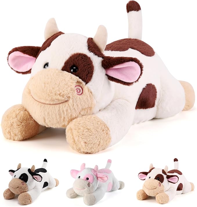 gnomantic Cow Weighted Stuffed Animals - 28 Inch 5 Pounds Weighted Plushies Cow Stuffed Animals - Big Plush Pillow - Cute Plush Toys Gifts for Kids & Adults (28" 5.0 lbs Brown)