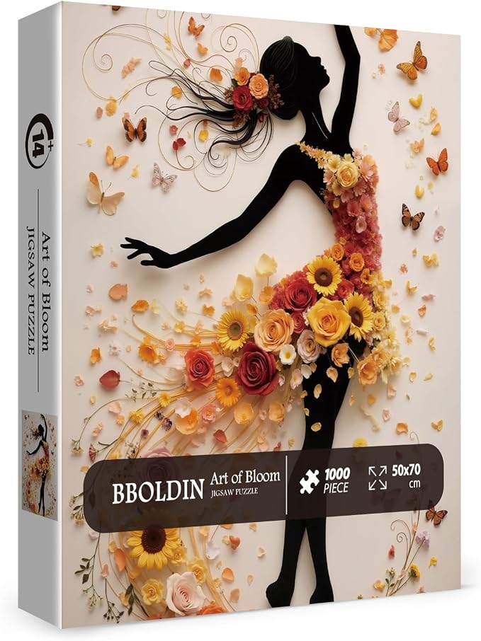 Beautiful Women Flower Puzzles for Adults 1000 Pieces Nature, Colorful Floral Butterfly Art Jigsaw Puzzles, Impossible Hard Difficult Challenging Aesthetic Puzzle