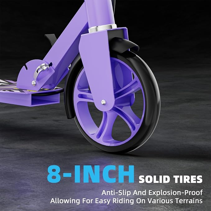Scooters for Kids 8-12, Teens & Adults - Lightweight, Foldable, 8-Inch Big Wheels, Hand Brake & Bell, 4 Adjustable Height Levels, 240 lbs Max Load, Perfect for School, Campus and Park Rides