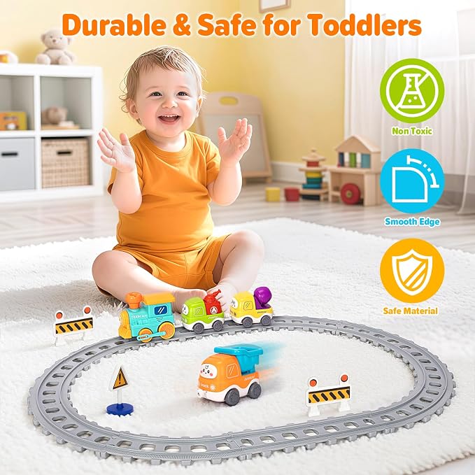 Electric Train Set for Toddlers, Realistic Steam Train Toys with Lights & Music for Kids, Magnetic Truck Toys for Toddler 1-3-5, Christmas Birthday Gifts for 1 2 3 4 5 Year Old Boys Girls