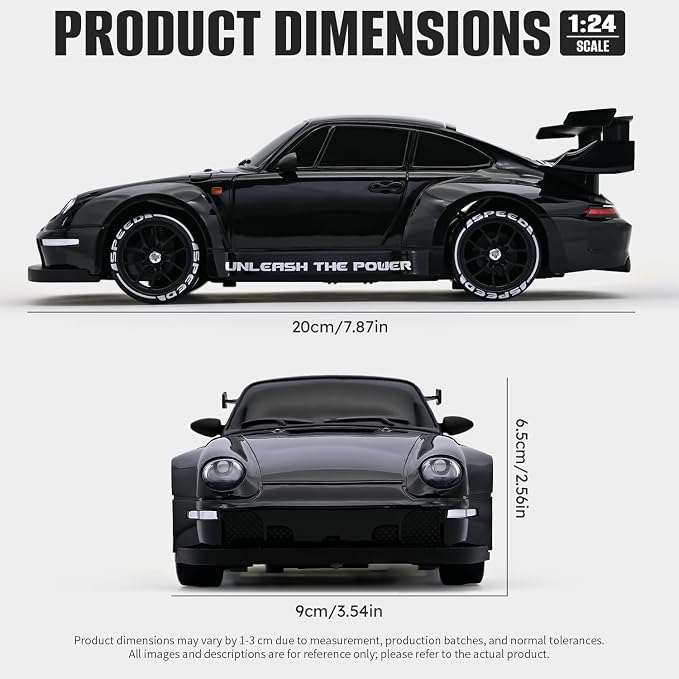 RC Drift Car,1:24 Scale Remote Control Car, 2.4GHz 20KM/H 4WD High Speed RC Cars for Kids with LED Light, Two Batteries,Drifting Tires,Racing Vehicle Toy for Adults Boys Girls Black