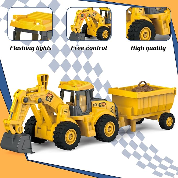 Excavator Toy with Cargo Bin, 1:18 Scale Construction Vehicle for Kids, Inertia-Powered Push-and-Go, Lights & Sounds, Working Digger Arm, Indoor/Outdoor Sandbox Toy for Boys Girls Age 3 4 5 6