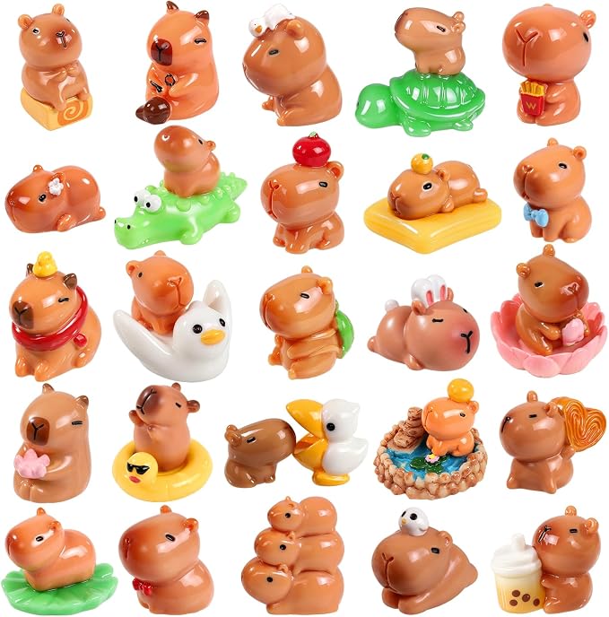 33 Pcs Mini Capybara Figurines 25 Style Adorable Resin Capybaras Miniatures Mini Capybara Cake Toppers Set for DIY Fairy Garden Car Dashboard Moss Landscape Home House Birthday Party Decor