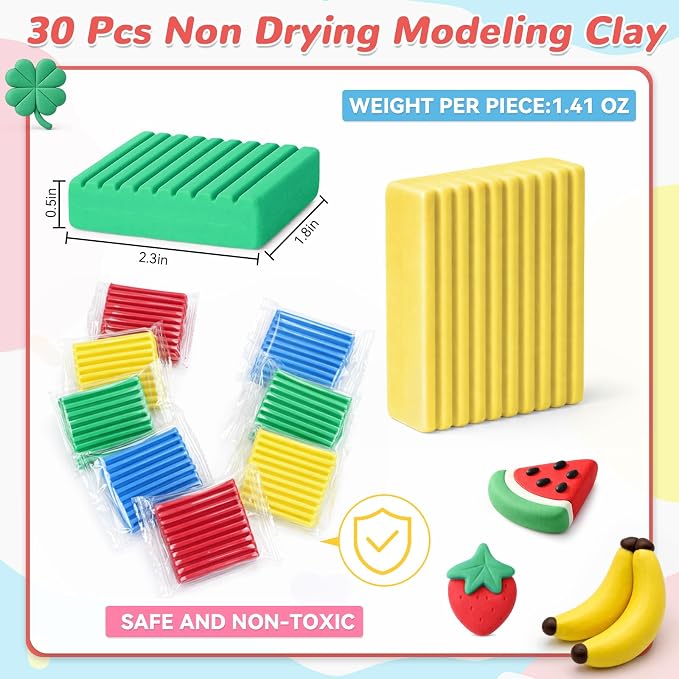 Syhood 30 Pcs 42oz Colorful Reusable and Non Drying Modeling Clay Bulk Plastilina Modeling Clay Gift Set for DIY Sculpting Classroom Arts and Crafts Projects Play