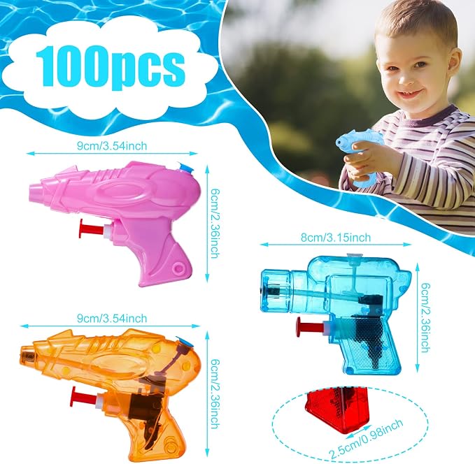 Threan 100 Pack Water Gun for Kids Mini Water Gun Toy Colors Plastic Squirt Pistol Small Fun for Adults Teens Summer Pool Beach Party Favor Outdoor Game Bath Birthday(Cool)