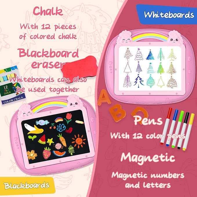 Cokzer Unicorn Gift for 1-2 Years Old Girl, Magnetic Drawing Board with Magnetic Letters and Numbers, Portable Toddler Educational Toy, Birthday for 1-2 Years Old Girl (Pink)