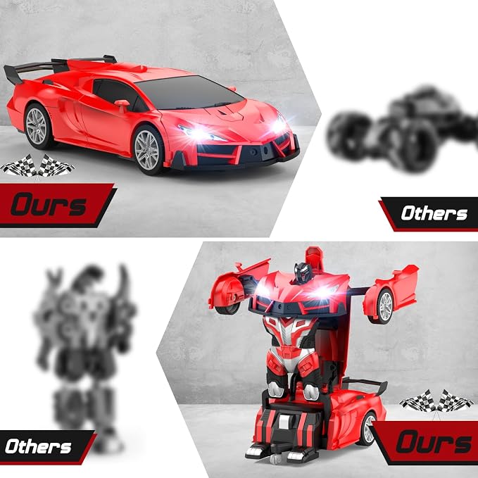 Qumcou Transform Remote Control Car, RC Cars for Boys Age 3-5 6-8, One-Button Transform Toy Cars, 2.4GHz, 360° Spin, 1:16 Scale, Flashing Headlight,3-8 Year Old Grandkids Christmas Birthday Gifts