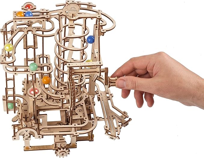 UGEARS Marble Run Spiral Hoist, 3D Puzzle, 11.2-inch Height, Wooden Marble Run Spiral Hoist Models, Mechanical Model Wooden Puzzles for Hobbyists