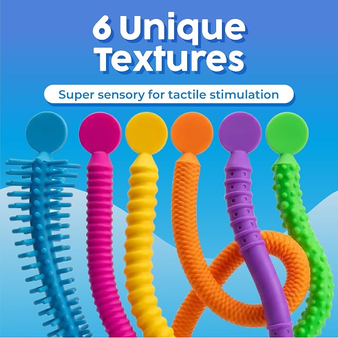 BUNMO Stretchy Strings - Stimulating & Fun Fidget Toys for Kids - Hours of Fun - Non-Mouthable Toy 3+ - Super Sensory 6 Pack