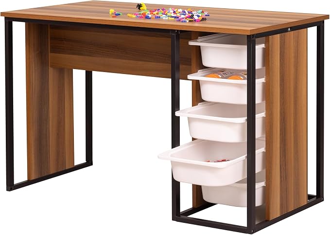 Desk with Drawers, Puzzle Table, Hobby & Activity Desk, Space-Saving Do-it-Yourself Desk, Small Modern Office Desk, Simple Pc Table with Storage (Walnut)