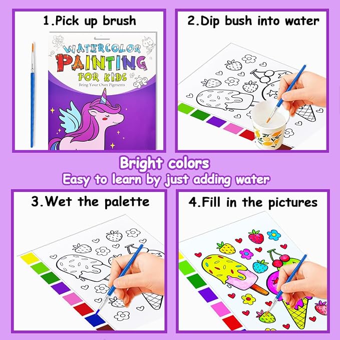 JZILU Watercolor Coloring Book for Kids, Paint with Water- Magic Paint Set Water Painting Book for Toddlers- Arts and Crafts Kit for Girls Boys Travel Activities -Stocking Stuffers for Kids