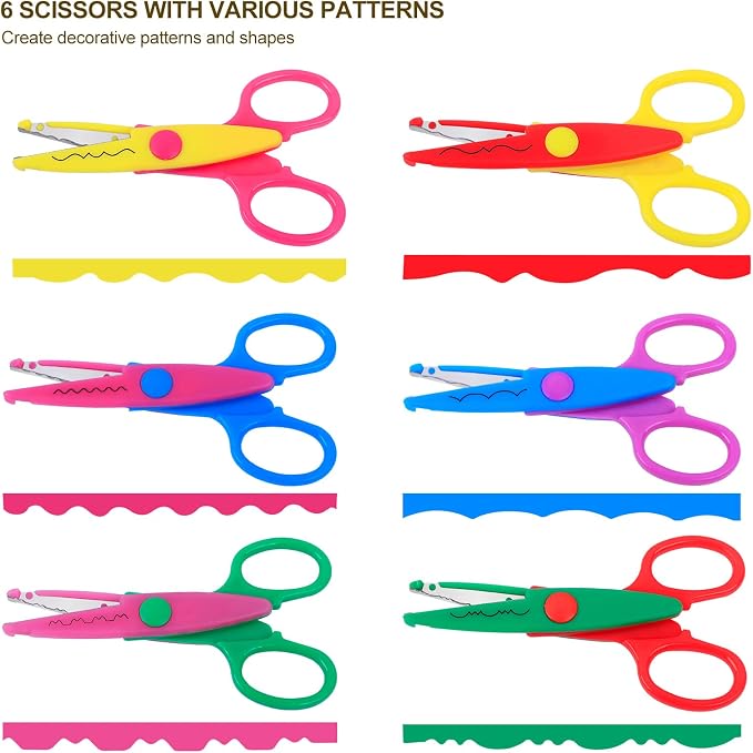 UCEC 6 Pack Craft Scissors with Decorative Edges, Rainbow Color Paper Edging Scissors Set with 6 Unique Zig-Zag Patterns for Scrapbooking, Card Making, and Kids DIY Art Crafts