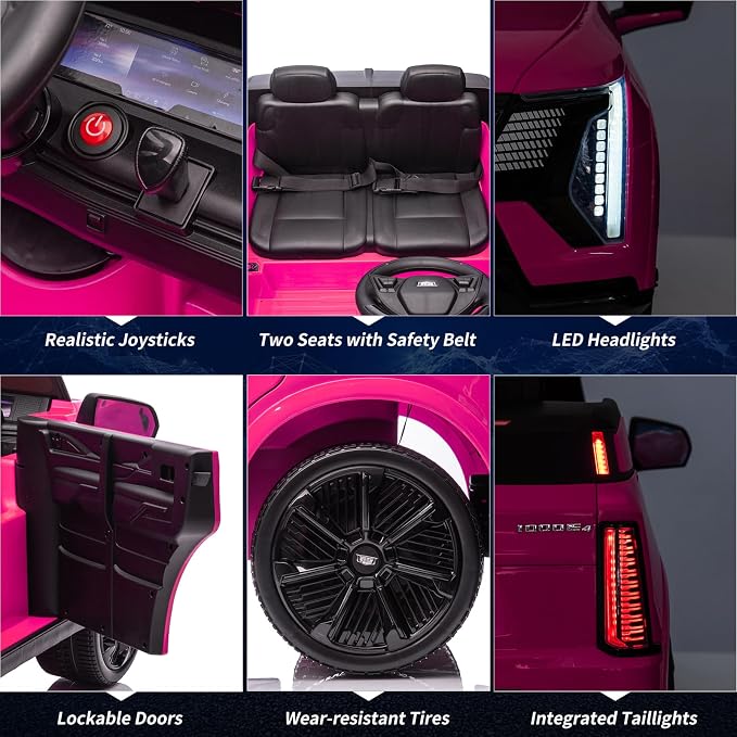GarveeLife 24V 2 Seater Kids Ride On Car Licensed Cadillac Electric Car Toy for Toddlers Battery Powered Ride On Truck with 2.4G Remote Control, Spring Suspension, Music, LED Lights, Pink