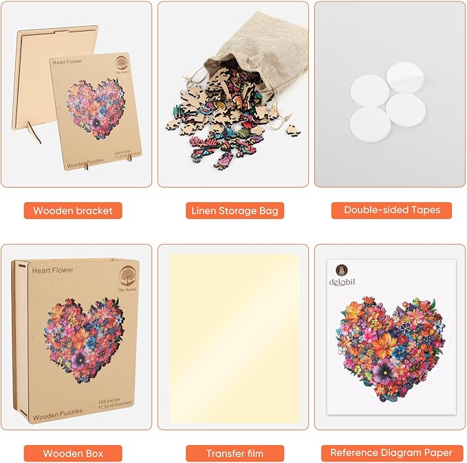 Mys Aurora Puzzles Gifts Heart Flower Wooden Puzzles for Adults, 200 Pieces Unique Shaped Jigsaw Puzzles for Mom, Fun Challenge Family Game 11.2'' x 10.8'' FSC Certified