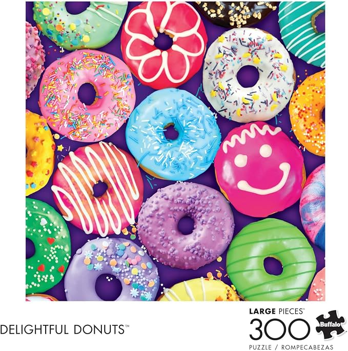 Buffalo Games - Delightful Donuts - 300 Piece Jigsaw Puzzle for Adults with Oversized Pieces - Colorful Large Jigsaw Puzzle with Fun Donut Art - Finished Size 21.25 x 15