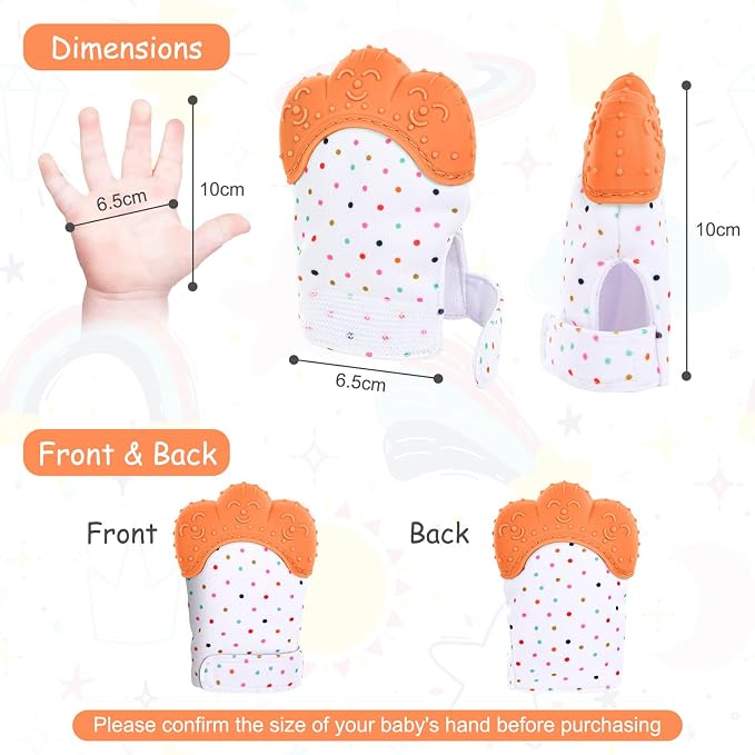 2Pack Silicone Teething Mitt, Soothing Infant Teething Mitten Pain Relief, Prevent Scratches Glove, Safe Silicone Teething Toys for 0-12 Months