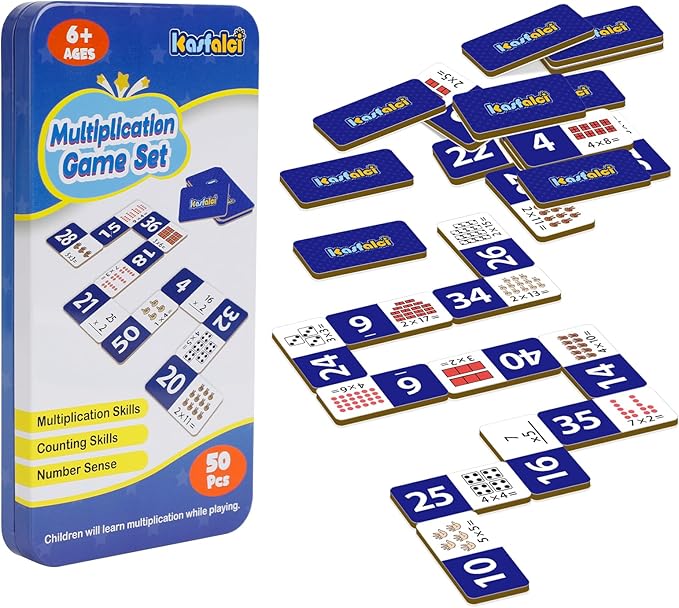 Kasfalci Multiplication Dominoes Set,Math Manipulatives Games for Kids,Counting Toy,Learning Games,Preschool Learning Activities,Homeschool Supplies,Kindergarten Classroom Must Haves,1st 2nd 3rd Grade