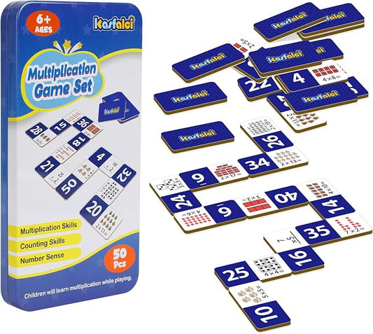 Kasfalci Multiplication Dominoes Set,Math Manipulatives Games for Kids,Counting Toy,Learning Games,Preschool Learning Activities,Homeschool Supplies,Kindergarten Classroom Must Haves,1st 2nd 3rd Grade