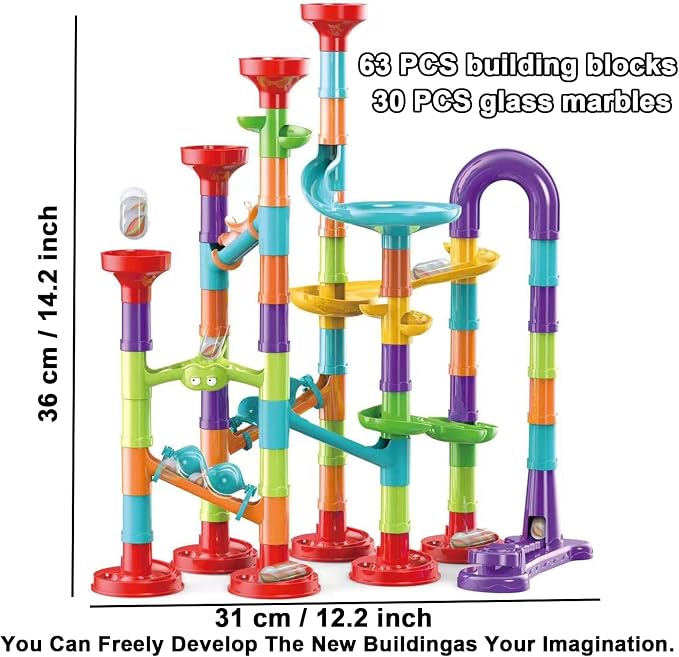 93 PCS Marble Toy Premium Set,STEM Educational Building Block Toy,Marble Track Race Set with 30 Glass Marbles for Boys & Girls,Construction Building Blocks Toys for Kids