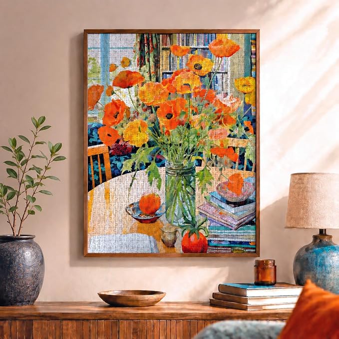 Cross & Glory - Poppies Panorama: Orange Elegance - Jigsaw Puzzles 1000 Pieces for Adults | Floral Puzzle | Vibrant Art | Satin Finish Flower Puzzles for Adults 1000 Pieces | 20 x 27 Inches
