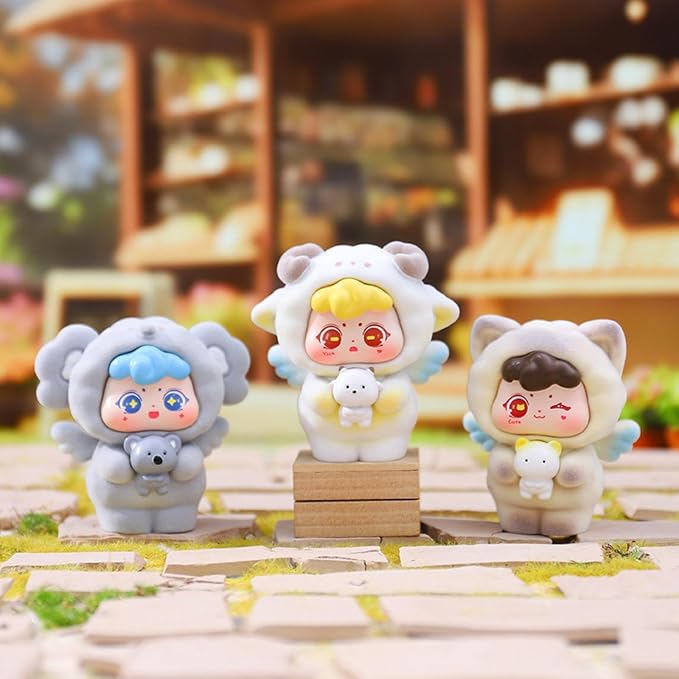 YAMSLAM Sweet Angel Series Mini Fluffy Animal Box Cute Action Figures Collectible Toy Surprise Mystery Box Dolls Home Decor Birthday Gift, Random 1pc of 7 Styles
