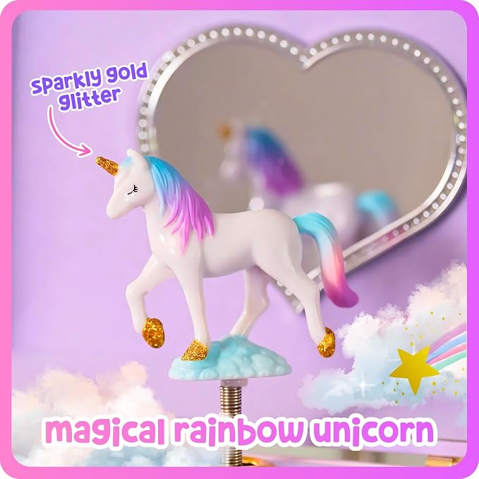 Giggle & Honey Musical Unicorn Jewelry Box for Girls - Kids Music Box with Spinning Unicorn, Unicorn Birthday Gifts for Little Girls, Jewelry Boxes, 6.8 x 5.3 x 6 in - Ages 3-10