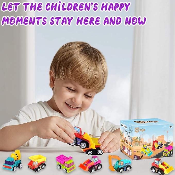 Car Toys for Ages 3-5 Kids, 12pcs Pull Back Cars Truck Vehicles Set for Boys Girls, Mini Assorted Construction Vehicle Toy Party Favors, Potty Training Reward for Kids