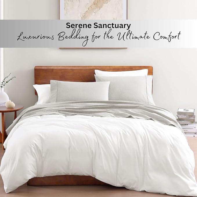 LANE LINEN Twin Sheets 100% Organic Cotton 3pc Percale Cooling - Snowdrop | GOTS Certified Organic Cotton Percale Twin Sheet Set - Affordable Organic Luxury, Honest-Price Organic Quality