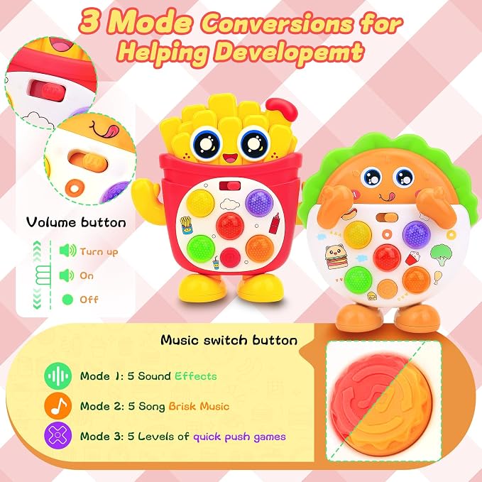 Musical Toys for Toddlers 1-3, Baby Musical Toys with Music & Sound Effects & 5 Level Quick Push Game, Interactive Light up Baby Toy with Flashing, Birthday Gift for Boy Girl 1 2 3 Year Old