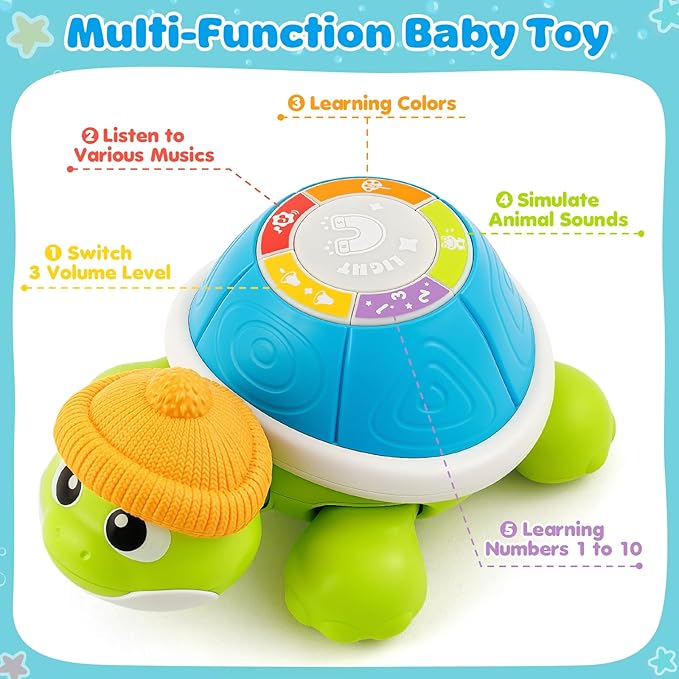 Baby Toys 6-12 Months, Musical Turtle Crawling Infant Toys for Tummy Time, Early Learning Educational Toys for 7 8 9 10 11 Month, Ideal Christmas Birthday Gifts for Boys & Girls Age 1 Years Old