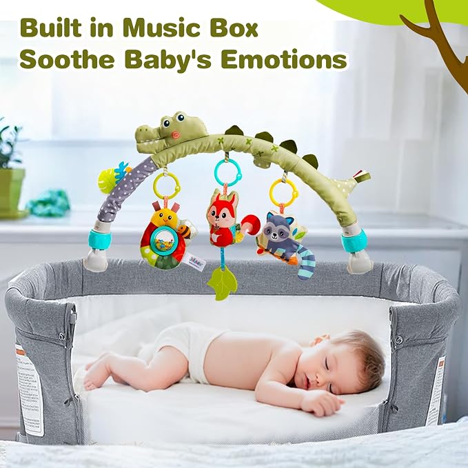 Jollybaby Bassinet Stroller Crib Mobile Toy for Baby 0-6-12 Months, Infant Clip On Arch Hanging Toy, Montessori Sensory Nursery Mobiles Toy for Newborn Gift - Crocodile