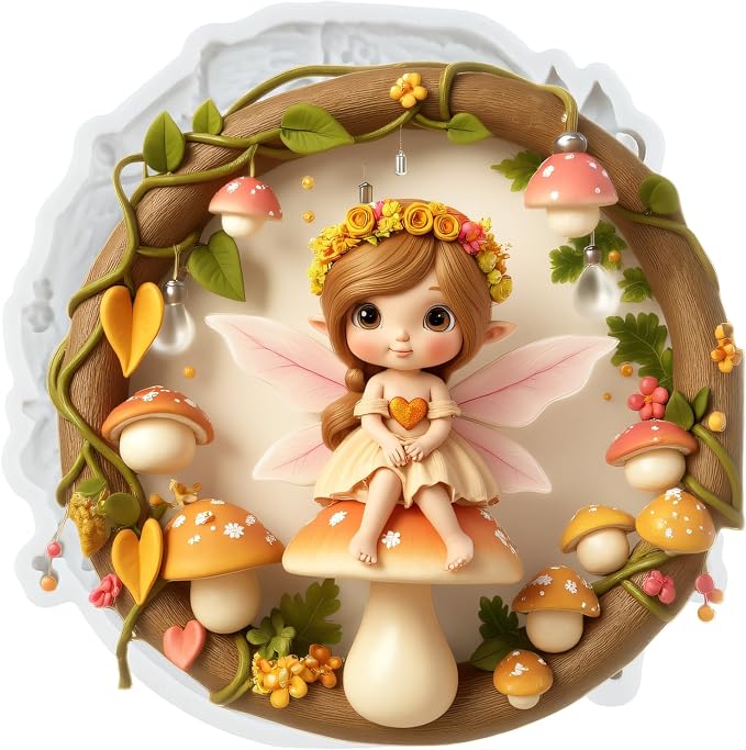 Flower Fairy Polymer Clay Molds Elf Girl Mushroom Garland Silicone Mold for Epoxy Resin Casting DIY Crafts Air Dry Polymer Crafts Supplies Clay Tools