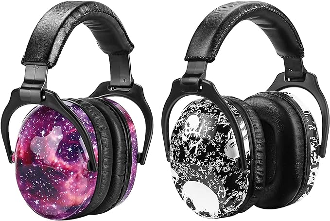 ZOHAN Kids Ear Protection 2 Pack, Hearing Protection Safety Ear Muffs for Children Have Sensory Issues, Adjustable Noise Reduction Earmuffs for Concerts, Fireworks, Air Shows(Nebula&SKULL)