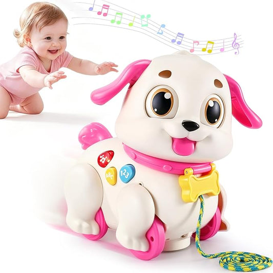 Yunaking Musical Puppy Toy for 1 Year Old Girl Gifts: Interactive Learning Baby Toy 6-12- 18 Months, Auto-Avoid Obstacle, Encourages Crawling & Walking, 1st Birthday Xmas Gift for 1 2 Year Old Girl