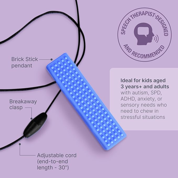 ARK Brick Stick, Chew Necklace for Sensory Kids and Adults, Oral and Hand Fidget for Autism, ADHD, SPD, Anxiety, Medical-Grade Textured Chew Necklace, Standard, Softest, Translucent Green