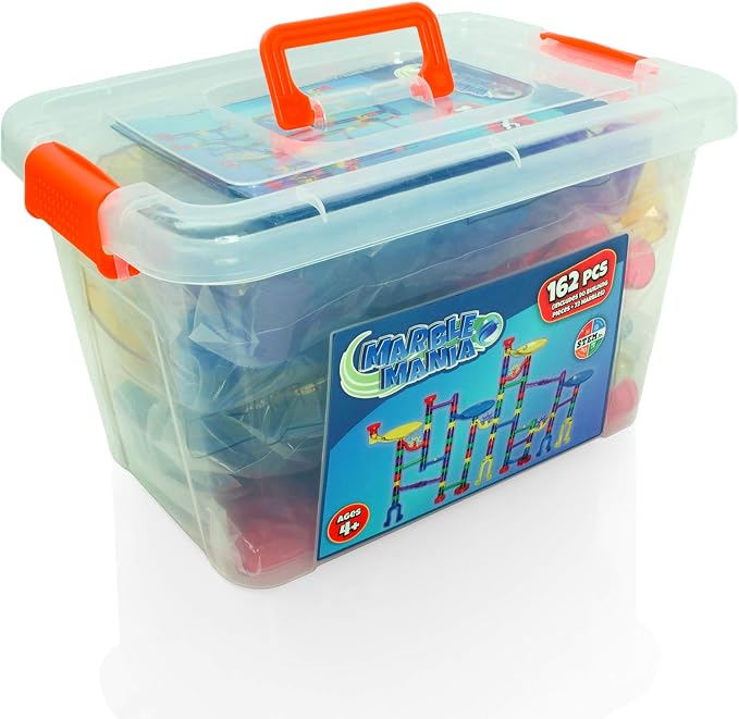 Marble Mania 162 Piece Marble Run Plus Storage Tub for Kids 4-8 Year Old | Storage Tub Included, 162 Pieces, Construction Toys, Educational STEM Toys For 4+ Year Olds