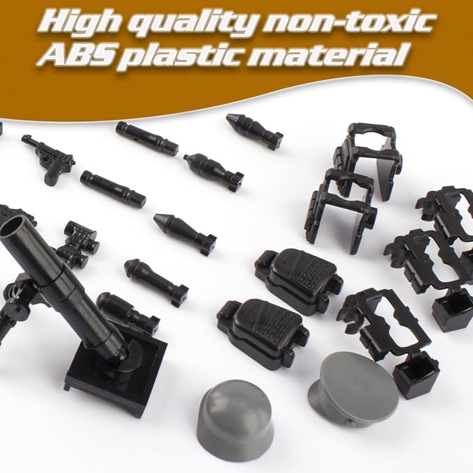 Military Weapons Pack 41 Pcs German Accessories Kits Toys, Army Equipment Gear WW2 Guns for Boys 6+, Compatible with Mini Figure of Major Brand